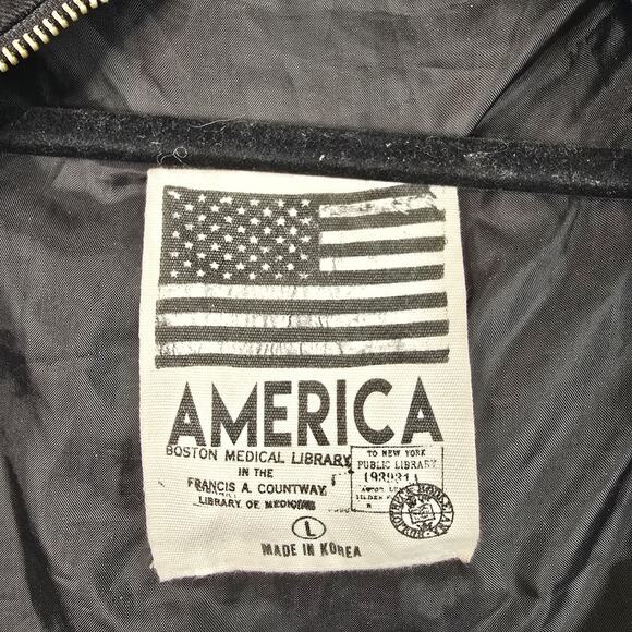 America Jacket Mens Large Black Hooded Parka Full Zip All Over Print Graphic - Picture 4 of 7